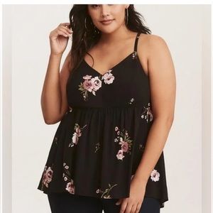Torrid Challis Black Floral Babydoll Cami